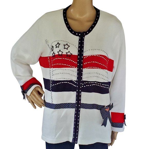 HSN Storybook Knits 2 Piece Sweater Set Women's 1X Cardigan & Tank Americana - Picture 12 of 16